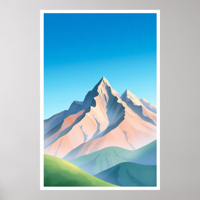 Póster Montaña de acuarela pacífica en tierra suave (Frente)