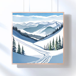 Póster Montaña de esquí acuarela