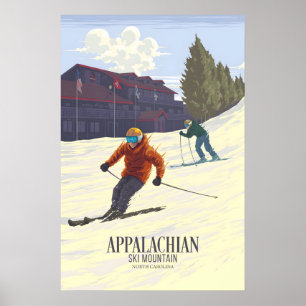 Póster Montaña de Esquí Appalachian Carolina del Norte EE