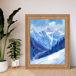 Póster Montaña de esquí | Cordillera de acuarela azul