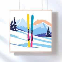 Póster Montaña de esquí de invierno