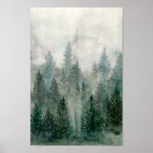 Póster Montaña de pino nigromante de la selva acuática