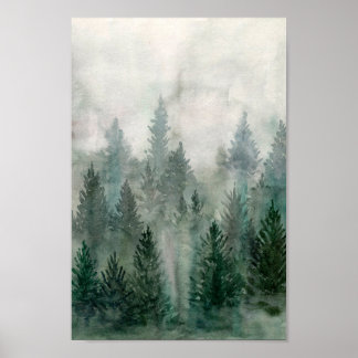 Póster Montaña de pino nigromante de la selva acuática