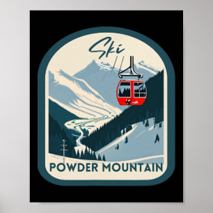 Póster Montaña de Polvo para Esquiar Retro Vintage Montañ