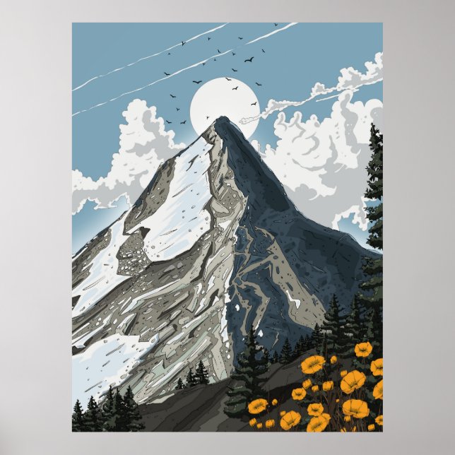 Póster Montaña de Suiza con Cima Nevada (Frente)