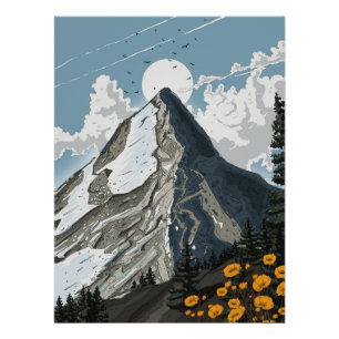 Póster Montaña de Suiza con Cima Nevada
