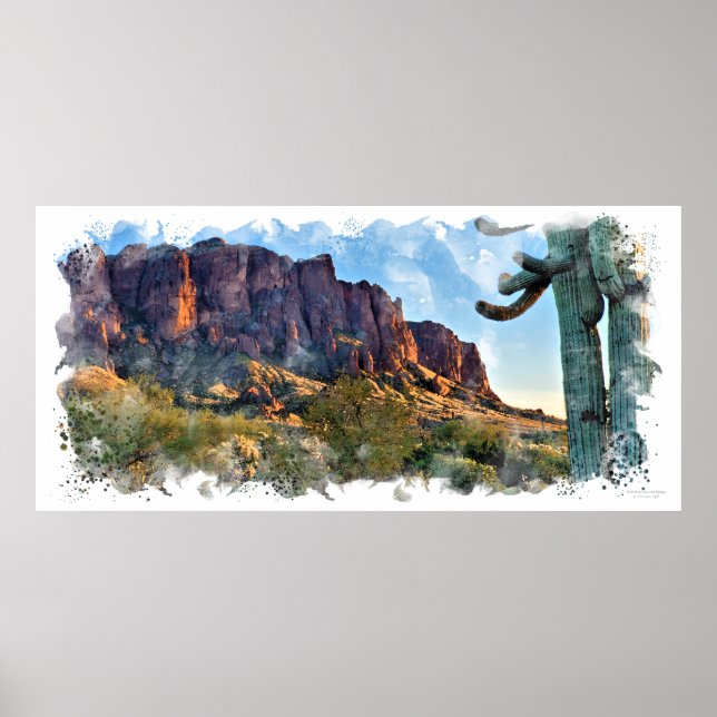 Póster Montaña de Superstición de Arizona Saguaro Cactus (Frente)