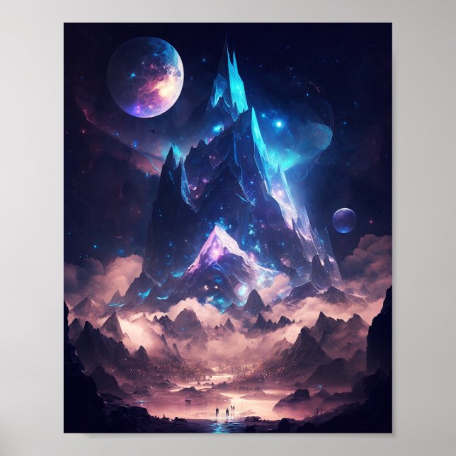 Póster Montaña Del Paisaje De La Fantasía De Cristal (Frente)