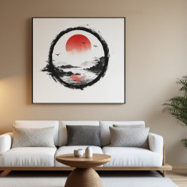 Póster Montaña del Sol Rojo - Arte de equilibrio Zen