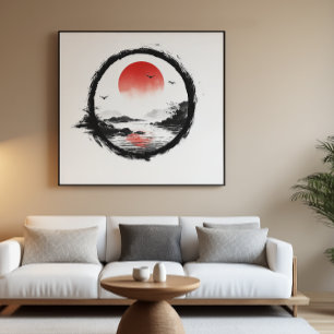 Póster Montaña del Sol Rojo - Arte de equilibrio Zen