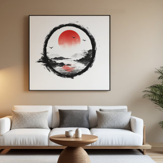 Póster Montaña del Sol Rojo - Arte de equilibrio Zen