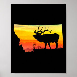 Póster Montana Elk Hunter Dad Dad Vintage Retro Sun Bow H