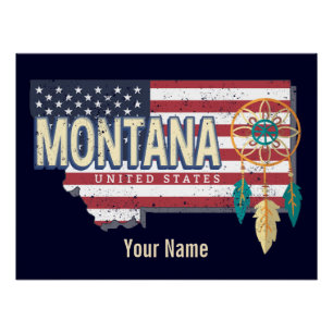 Póster Montana Estados Unidos Retro State Map Vintage USA