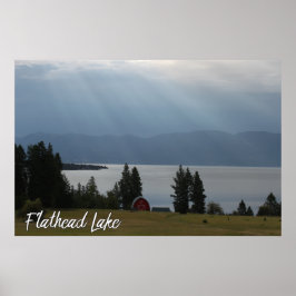 Póster Montana Flathead Lake Shore Red Barn Trees