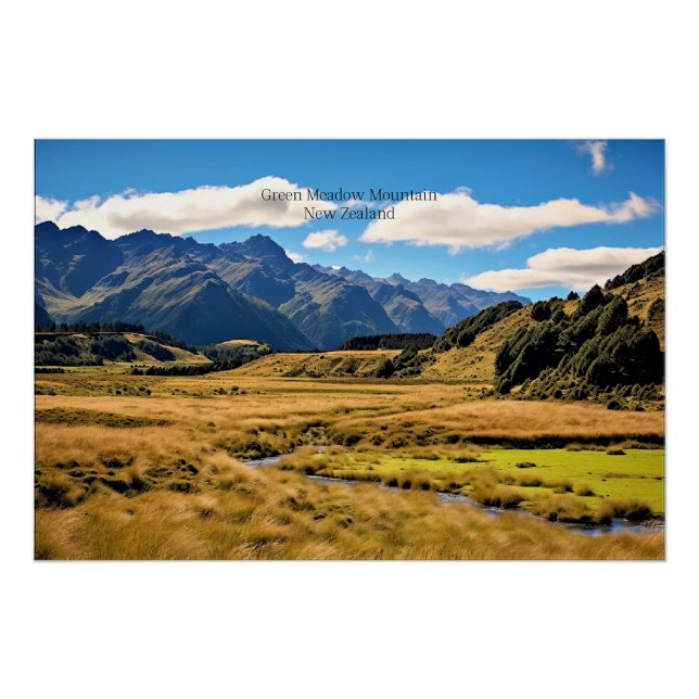 Póster Montaña Green Meadow/AI generadas, (Anverso)