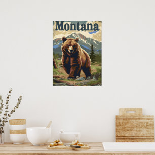 Póster Montana Grizzly Vintage