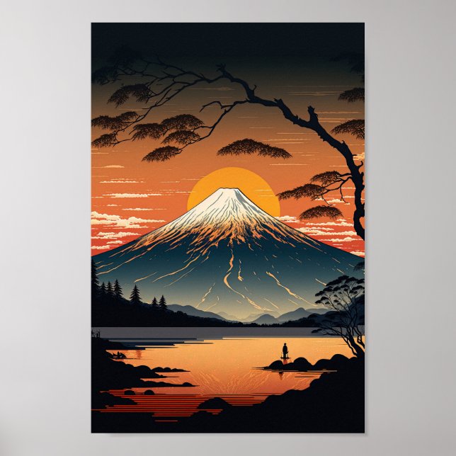 Póster Montaña japonesa y ilustracion de Sun Ukiyo e (Frente)