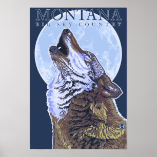 Póster Montana -- Lobo grande de CountryHowling del cielo