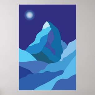 Póster Montaña Matterhorn. Noche de invierno