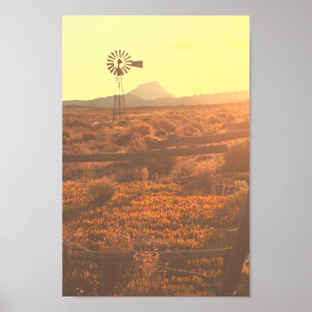 Póster Montaña natural Sudáfrica ZA Bomba eólica (Frente)