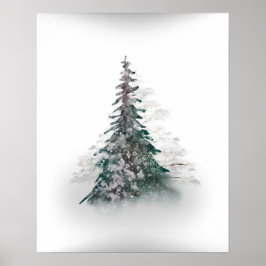 Póster Montaña nevada con árbol solitario