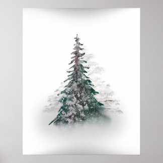 Póster Montaña nevada con árbol solitario