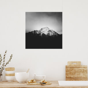 Póster Montaña nevada en blanco y negro