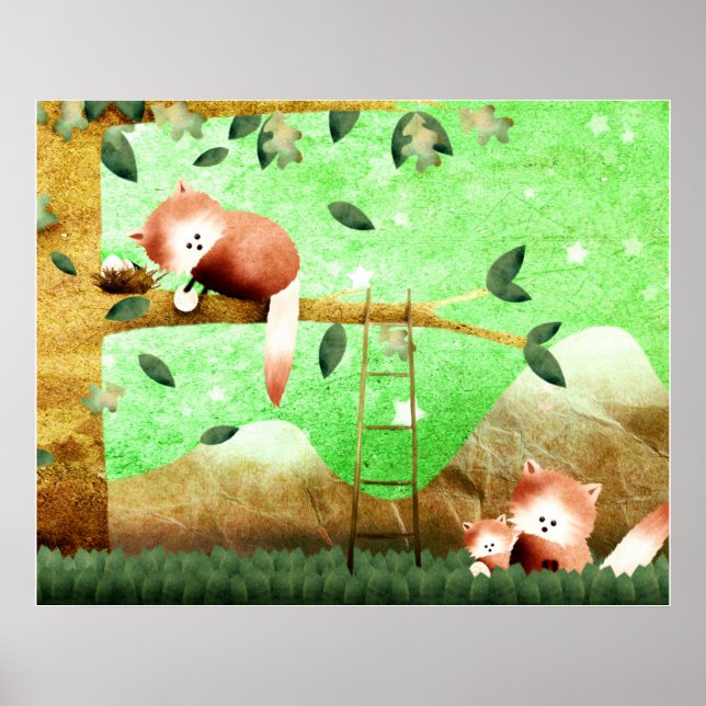 Póster Montaña Panda roja - huella poster (Frente)