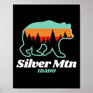 Póster Montaña plateada Idaho Esquí Snowboard Bear