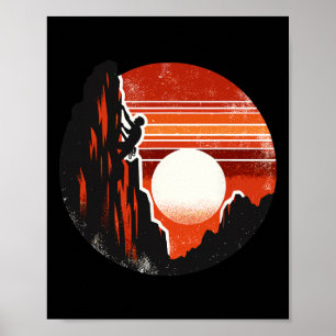 Póster Montaña puesta del sol retro Subir Escalador