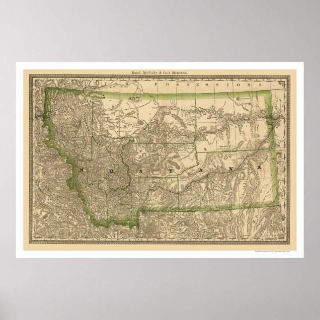 Póster Montana Railroad Map 1881 (Frente)