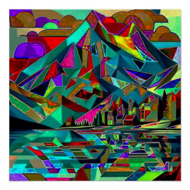 Póster Montaña reflejada en fiordo (Anverso)