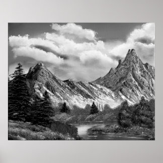 Póster Montaña Rocosa Panorámica En Blanco Y Negro