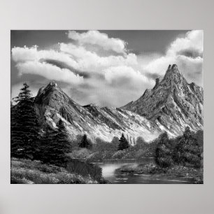 Póster Montaña rocosa panorámica en negro y blanco