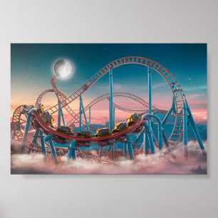 Póster montaña rusa - parque de atracciones