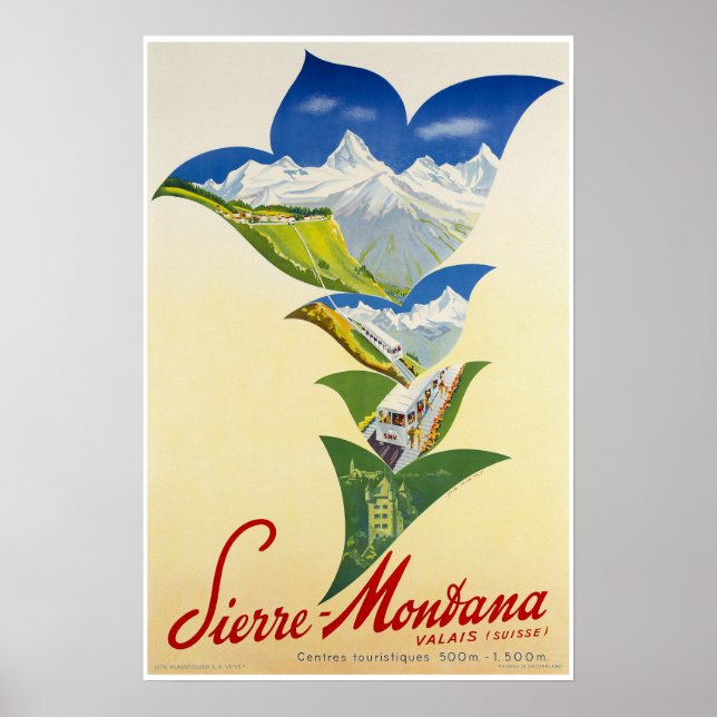 Póster Montana, Valais, Suiza, Poster de esquí (Frente)