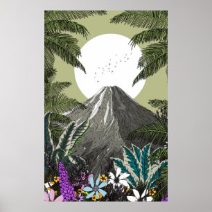 Póster Montaña volcánica de Flora Silvestre