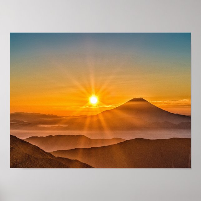 Póster Montaña volcánica del Monte Fuji japón (Frente)