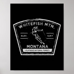 Póster Montaña Whitefish Montana Nieve Esquí