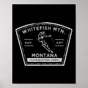 Póster Montaña Whitefish Montana Nieve Esquí