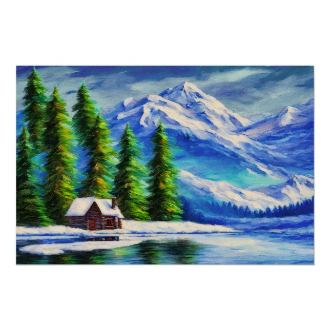 Póster Montaña y cabaña (Anverso)