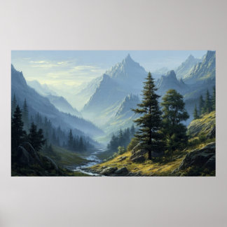 Póster Montaña y lago pacíficos cubiertos de nieve reflej