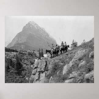 Póster Montaña y nativos americanos en la montaña