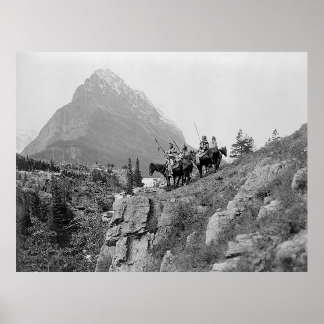 Póster Montaña y nativos americanos en la montaña (Frente)