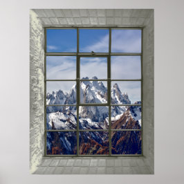 Póster Montañas 3D Ver Ventana Falsa