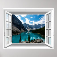 Montañas 3D y vista de ventana falsa panorámica de