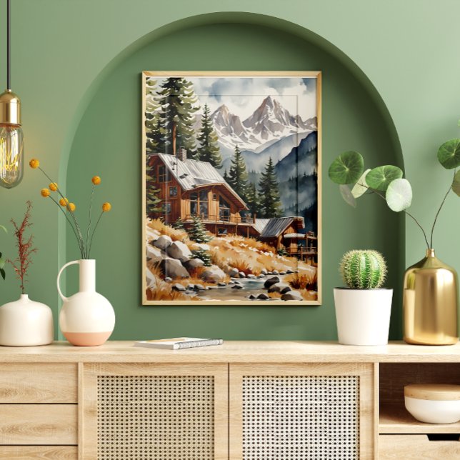 Póster Montañas acuáticas con una casa de madera (Subido por el creador)