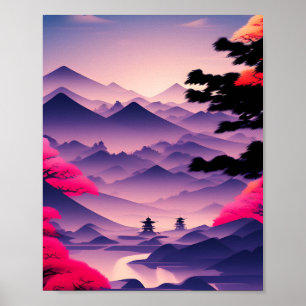 Póster Montañas acuáticas japonesas