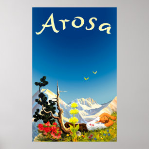 Póster Montañas Arosa, campo de verano