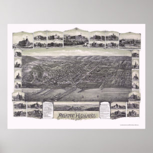 Póster Montañas atlánticas, mapa panorámico de NJ - 1894